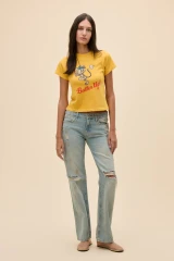 Daydreamer Women's Batter Up Kitty Vintage Tee Yellow Honey Full
