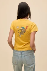 Daydreamer Women's Batter Up Kitty Vintage Tee Yellow Honey Back