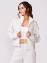 Thrive Societe Women's Ultraluxe Rib Mix Zip Front Jacket in Heather White