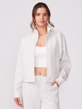 Thrive Societe Women's Ultraluxe Rib Mix Zip Front Jacket in Heather White