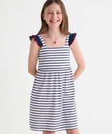 Vineyard Vines Girls' Pia Knit Dress in White/Navy close-up detail