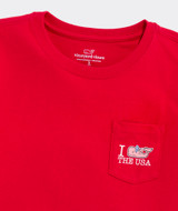 Vineyard Vines Girls' I Whale the USA Short-Sleeve Pocket Tee in Lighthouse Red front view