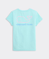 Vineyard Vines Girls' Two-Toned Vintage Whale Short-Sleeve Pocket Tee in Shallow Sea