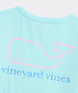 Vineyard Vines Girls' Two-Toned Vintage Whale Short-Sleeve Pocket Tee in Shallow Sea front detail