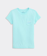 Vineyard Vines Girls' Two-Toned Vintage Whale Short-Sleeve Pocket Tee in Shallow Sea