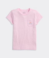 Vineyard Vines Girls' Pool Floatie Pup Short-Sleeve Pocket Tee in Pink Drink