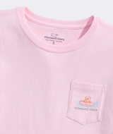 Vineyard Vines Girls' Pool Floatie Pup Short-Sleeve Pocket Tee in Pink Drink
