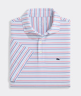 Vineyard Vines Men's Performance Air Tech Mesh Polo in White/Mariner/Blue laydown
