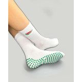 ZOĪ Watermelon Crew Grip Socks White Green on feet