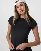 Vuori Women's Halo Baby Tee Solid Black fabric detail
