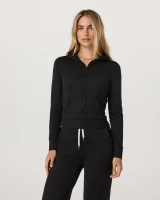 Vuori Women's Halo Mini Full Zip Hoodie Black Heather front
