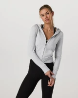 Vuori Women's Halo Mini Full Zip Hoodie Pale Grey Heather front