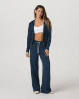 Vuori Women's Halo Mini Full Zip Hoodie Blue Coast Heather full view