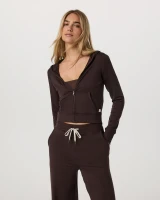 Vuori Women's Halo Mini Full Zip Hoodie Java Heather front