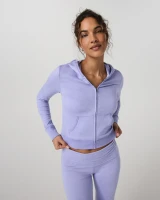 Vuori Women's Halo Mini Full Zip Hoodie Hyacinth Heather front