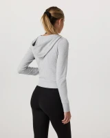 Vuori Women's Halo Mini Full Zip Hoodie Pale Grey Heather back