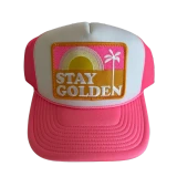Local Beach Stay Golden Trucker Hat Neon Pink/White side