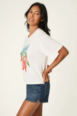 PJ Salvage Women's Feelin' Prickly Spicy Chili Graphic T-Shirt in Ivory front view