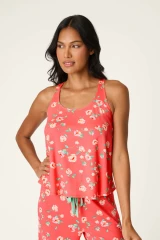 PJ Salvage Women's Siesta Dreams Dark Coral Floral Print Tank Top detail