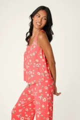 PJ Salvage Women's Siesta Dreams Dark Coral Floral Print Tank Top back view