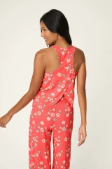 PJ Salvage Women's Siesta Dreams Dark Coral Floral Print Tank Top side view