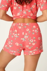 PJ Salvage Women's Siesta Dreams Dark Coral Floral Print Sleep Shorts front view