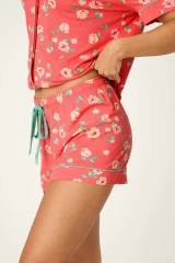 PJ Salvage Women's Siesta Dreams Dark Coral Floral Print Sleep Shorts back view