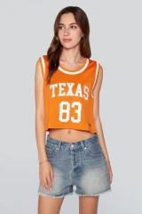 Hype and Vice Women's University of Texas Basketball Jersey burnt orange flat lay