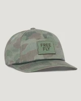 Free Fly Logo Performance Hat Vintage Camo Oil Green front view