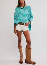 Free People Women's 2 Sense Long Sleeve Top Blue Combo front view