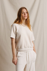 perfectwhitetee Women's Kennedy Core Fleece Short Sleeve SUGAR FRONT