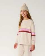 Rip Curl Girls' Surf Revival Crew Top in Oatmeal Marle full length