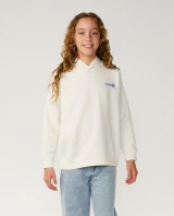 Rip Curl Girls' Surf Puff Heritage Hoodie in Bone/Blue front view