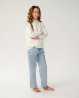 Rip Curl Girls' Surf Puff Heritage Hoodie in Bone/Blue back view
