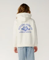 Rip Curl Girls' Surf Puff Heritage Hoodie in Bone/Blue detail view