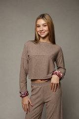 Tenly Girls' Hacci Rib Longsleeve Crosscut Pullover in Glacier