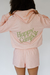 Happy Camp3r Women's Pink Peony Half Zip Scuba Hoodie ballet pink back view
