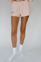 Happy Camp3r Women's Pink Peony Scuba Shorts Ballet Pink Front 1