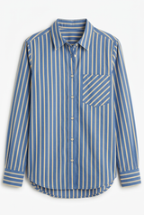 Marine Layer Jane Relaxed Cali Poplin Shirt Blue Stripe Front