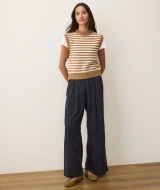 Marine Layer Allison Pleated Wide Leg Trousers Washed Black Front
