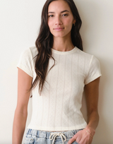 Marine Layer Women's Lexi Pointelle Tee Antique White front