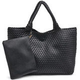 Solana 2-in-1 Woven Tote and Pouch Set Black