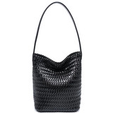 Woven Bucket Viva Tote Bag Black front view