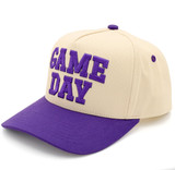 Game Day Trucker Hat in Beige/Purple back view