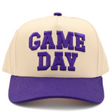 Game Day Trucker Hat in Beige/Purple detail