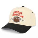 Sunday Funday Club Trucker Hat in Beige, Black, and Red side view