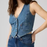 Levi's Women's Tailored Denim Vest in Let's Party Vest - Medium Wash