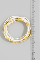 Fame Stacked Multi Strand Bead Stretch Bracelet Set in Pearl/Gold detail view