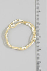 Fame Shell Bead And Gold Stretch Layered Bracelet Set in White/Gold detail view