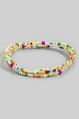 Fame Multicolor Seed Bead and Gold Stretch Bracelet Set close-up